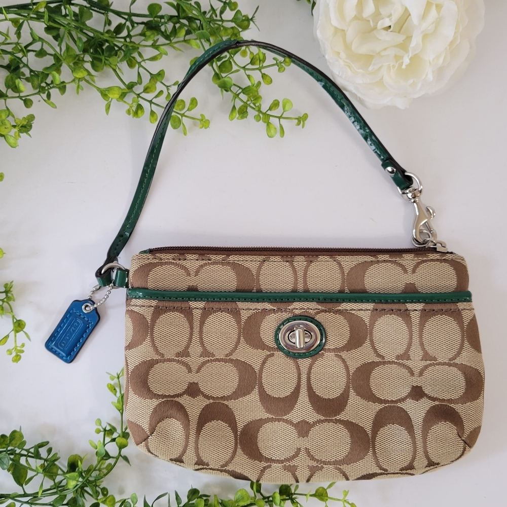 Coach Women’s Canvas Signature C's wristlet tan - Picture 12 of 13